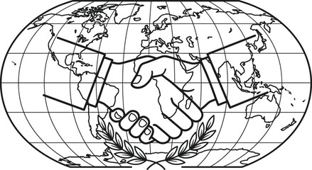 Obraz premium Global peace day handshake illustration over world map for harmony