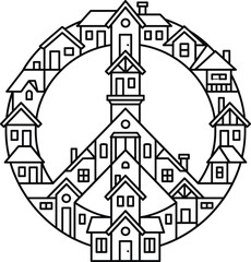 Naklejka premium Peace day concept city skyline forming a peace symbol illustration