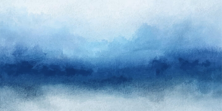 A dramatic blue sky background features a dark grunge texture with storm clouds and abstract light fading into a misty nature backdrop