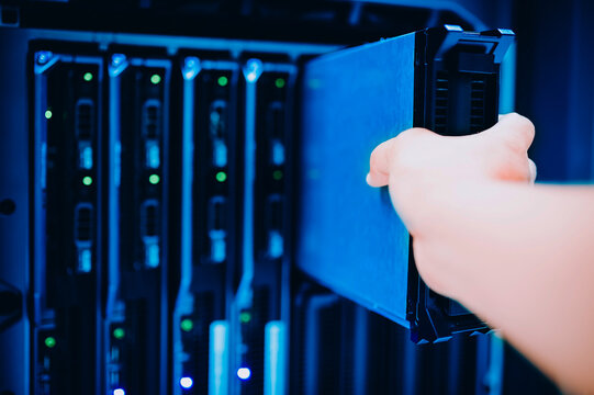 People fix server network in data room