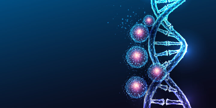 DNA Double Helix Pluripotent Stem Cell Reprogramming iPSC Glowing Blue Polygonal Vector