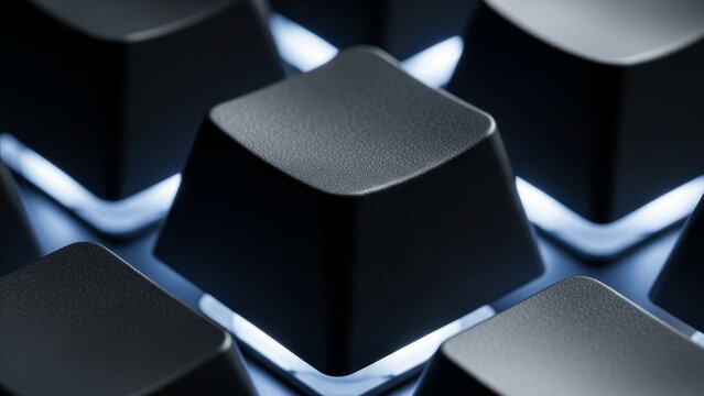Technology - Extreme Closeup of Blank Black Mechanical Keyboard Keycap with White RGB Backlight Glow