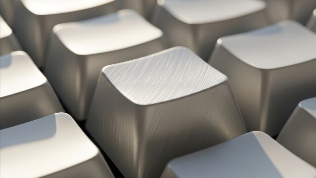 Technology - Extreme Closeup of Blank Brushed Metal Mechanical Keyboard Keycaps with Smooth Rounded Edges