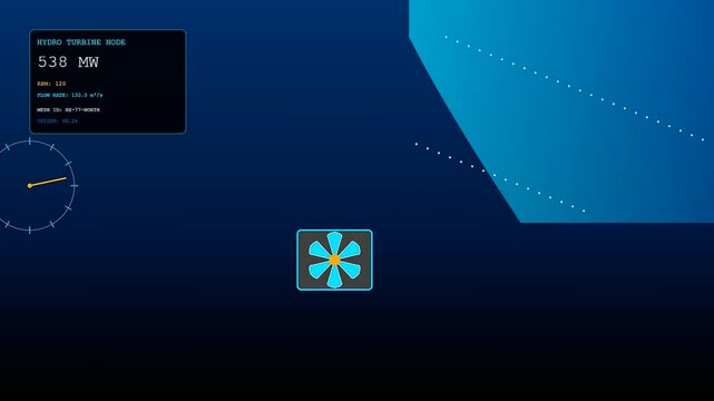 Monitoring a sophisticated decentralized energy network where hydro turbine node metrics fluctuate showing varying power output levels on a clean digital dashboard for smart grid management.