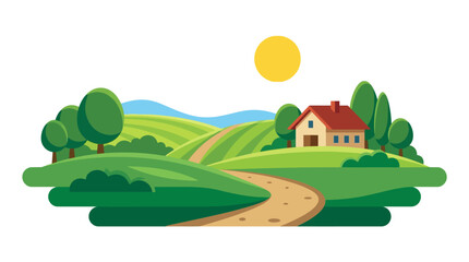 Obraz premium Full color vector countryside landscape with rolling hills