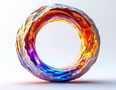 Washi Paper Ring with Holographic Fluid / Futuristic Traditional Texture / Digital Transformation Corporate Concept