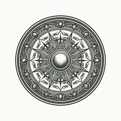Fototapeta premium Detailed nautical compass rose or mandala line art.
