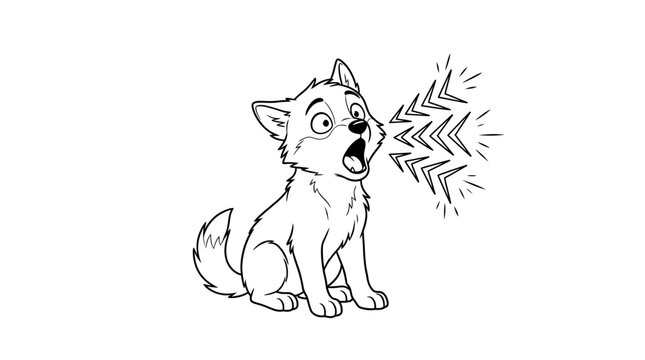 Outlined wolf pup howling in minimalist line art style on transparent background