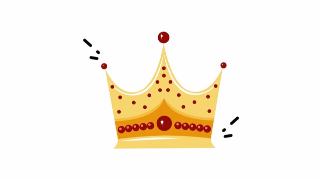 Yellow golden royal crown with red circular gemstones, sparkles, shining bright, luxury headgear suitable for royal, regal, and extravagant design projects.