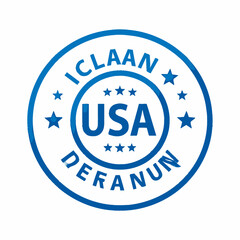 Obraz premium Blue circular stamp with USA text and stars.