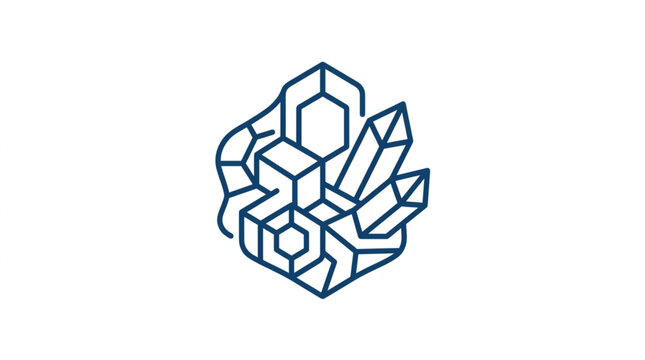 Abstract geometric crystal formation line art illustration.