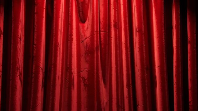 Red Theater Curtains Opening On Black Background.