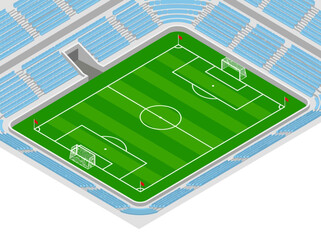 Soccer Field and Stadium Seating with Goals and Corner Flags © Design vector