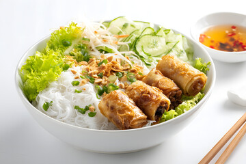 Fototapeta premium Classic Southern Vietnamese Bun Cha Gio with Fresh Ingredients and Flavorful Presentation