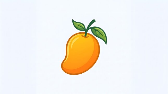 A clean and vibrant vector illustration of a ripe orange mango fruit with a green stem and two leaves,
