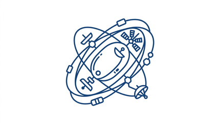 Abstract illustration of a satellite constellation orbiting a planet. © Dersa