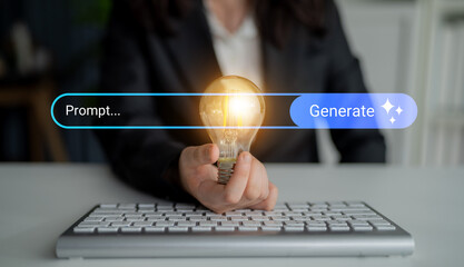 A business person holds a glowing light bulb over a keyboard, symbolizing creativity and innovation in technology and idea generation in a modern workplace. Gantry © InfiniteFlow