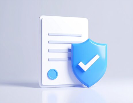 Blue shield with checkmark protecting a document with a seal