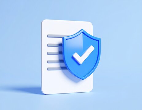 A blue shield with a white checkmark superimposed on a document