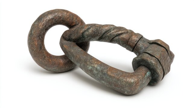 Close up of interconnected metal links isolated on white background