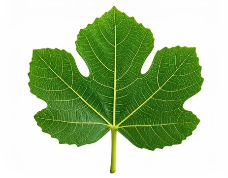 Vibrant green, five-lobed leaf with prominent yellow veins on a white background