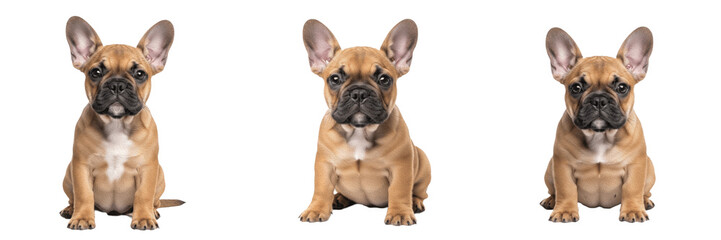 Obraz premium Cute French Bulldog Puppy Sitting Looking Forward Set Isolated on Transparent Background, Adorable Pet PNG Collection