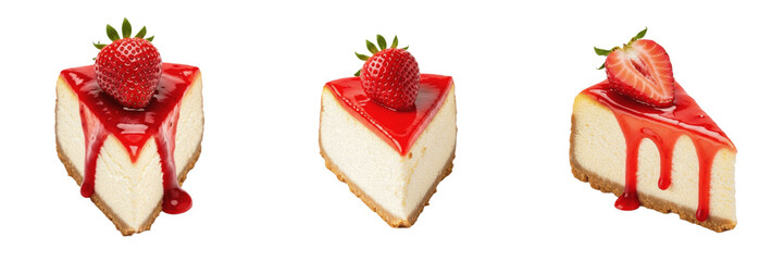 Delicious Strawberry Cheesecake Slice with Fresh Berry Set Isolated on Transparent Background, Sweet Dessert Food PNG Collection © khan saib