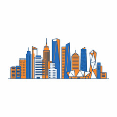 Obraz premium City Skyline Vector Illustration Flat Design Orange Blue Urban
