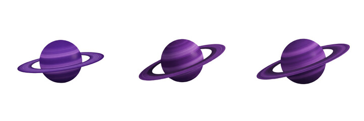 Cosmic Purple Planet with Rings Space Object Set Isolated on Transparent Background, Fantasy Astronomy PNG Collection © khan saib