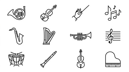 Collection of Musical Instruments and Symbols Icons. © alik