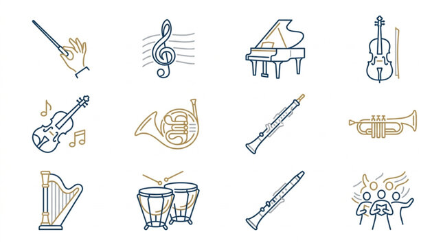 Collection of Musical Instruments and Symbols Icons.