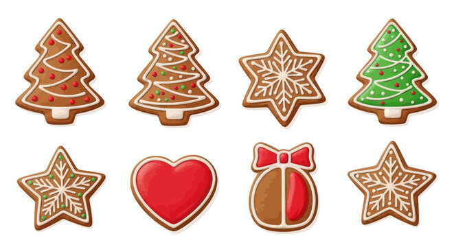Christmas Gingerbread Cookies Assortment: Trees, Stars, Heart, Gift Box
