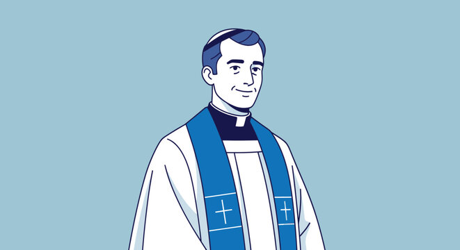Clergy Man in Cassock and Stole, Religious Man, Priest Illustration