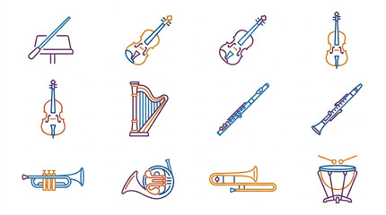 Collection of Musical Instruments in Outline Style. © Gerda