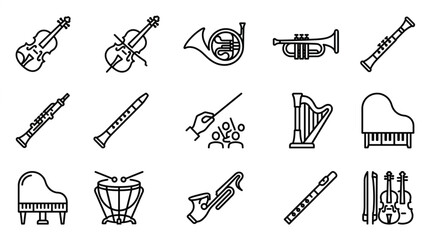 Collection of Orchestra Musical Instruments and Conductor Icon Set. © Gerda