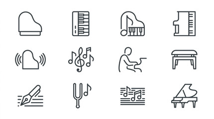 Collection of Piano Music Related Icons and Symbols. © Gerda