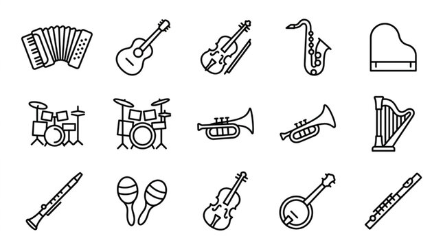 Collection of Musical Instruments Line Art Icons.