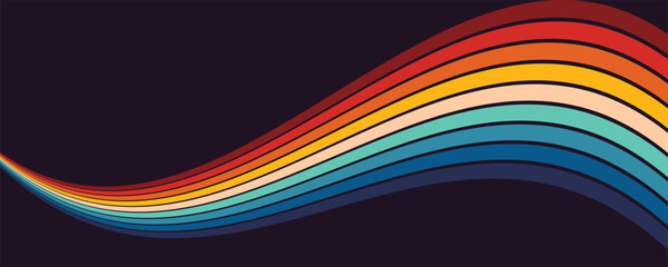 Obraz premium Abstract 1970's background design in futuristic retro style with colorful lines. Vector illustration.