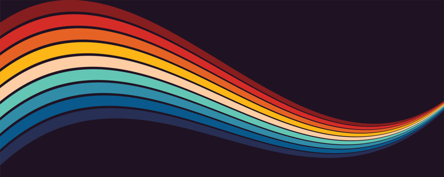 Abstract 1970's background design in futuristic retro style with colorful lines. Vector illustration.