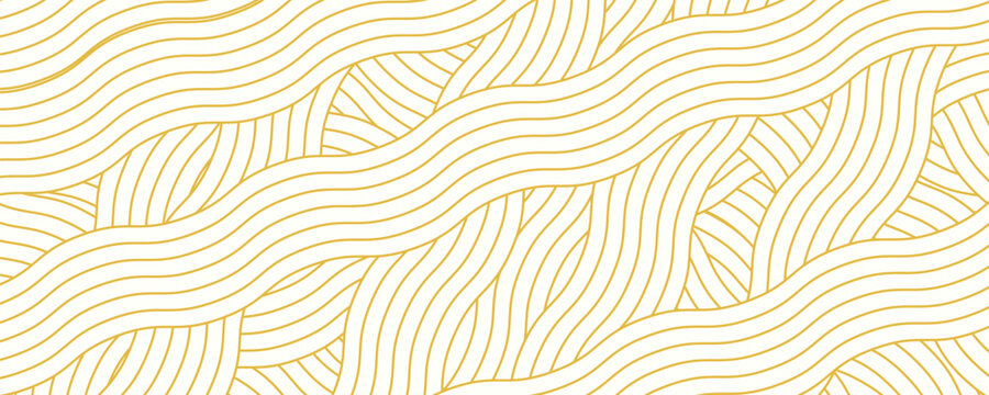 Yellow instant noodle, pasta and spaghetti texture with geometric wavy lines. Ramen, pasta vector pattern. Background abstract food illustration