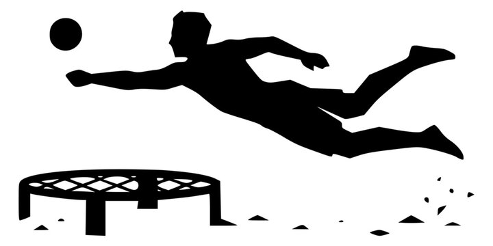 Silhouette of a diving player playing roundnet spikeball game, isolated vector illustration