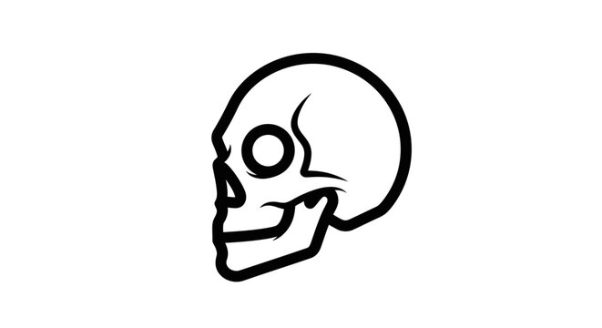 Minimalist Black Outline Human Skull Profile Illustration. Simple Side View Icon or Symbol of Anatomy, Death, and Danger.