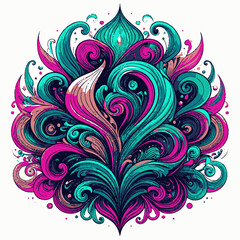 Fototapeta premium Abstract vibrant swirling floral ornament with colorful organic shapes.