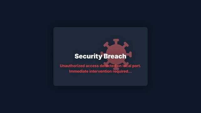 Security Breach Alert Notification Overlay, Modern UI Design, Cybersecurity Incident Warning, Minimalist Flat Vector Graphic, 2D Motion Graphics.