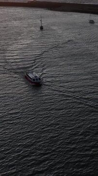 Aerial Cinematic View of Sailing Vessels at Sunset in Foz do Douro Porto Portugal Coast