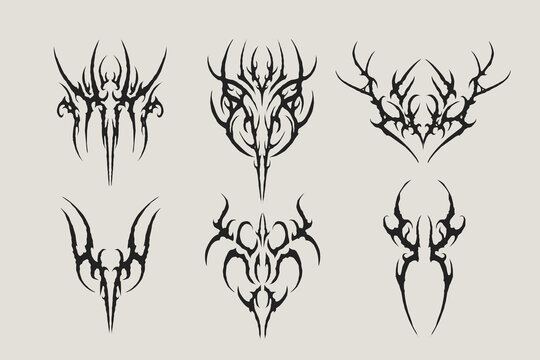 Neo tribal cyber gothic abstract shapes blackwork styles vector design for tattoo, streetwear, dark aesthetics
