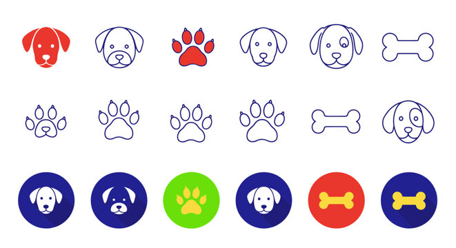 Dog icons and paw print symbols.