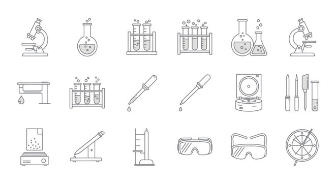 Laboratory Equipment Science Icons Set.