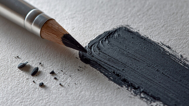 Close up of a pencil, brush drawing on paper