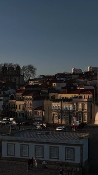 Drone Footage of Foz do Douro Waterfront in Porto Portugal During a Golden Sunset